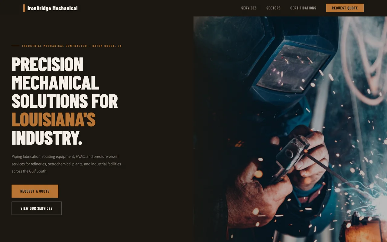 Homepage of the IronBridge Mechanical Corp sample build